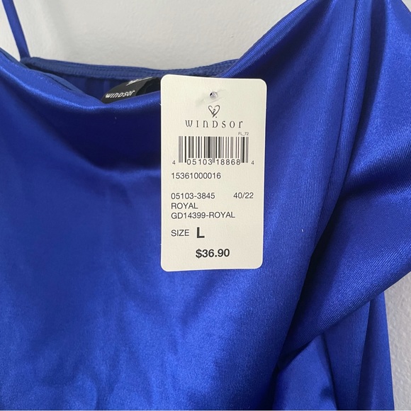 Windsor Royal Blue Wrap Around Satin Dress - Picture 8 of 9